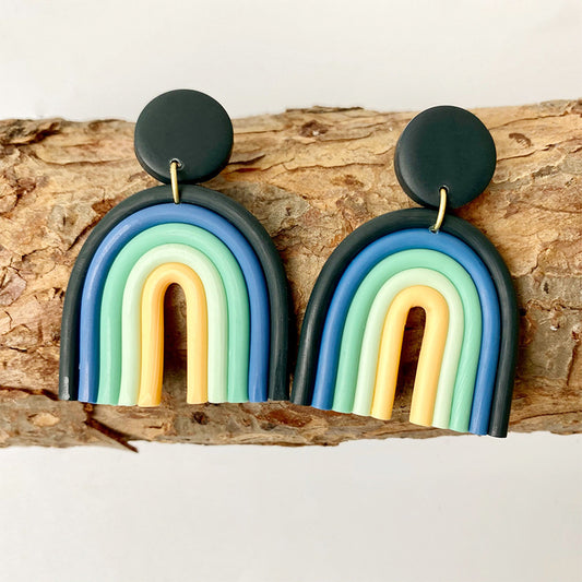 Handmade Rainbow Geometric Multicolor Clay Earrings