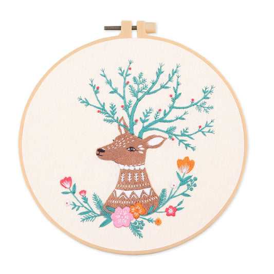 Reindeer Flowers Embroidery Beginner Cross Stitch Set