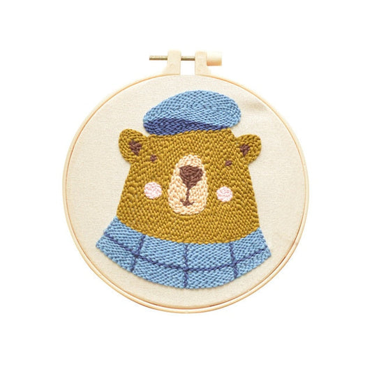 Poppa Bear - Cute Animals Punch Needle Kit #2 (with HOOP)