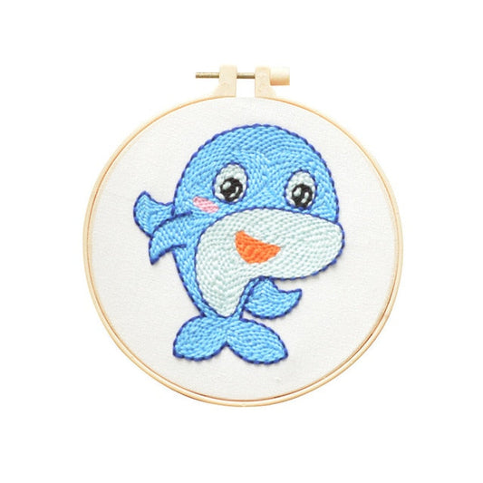 Blue Dolphin - Cute Animals Punch Needle Kit #10 (with HOOP)