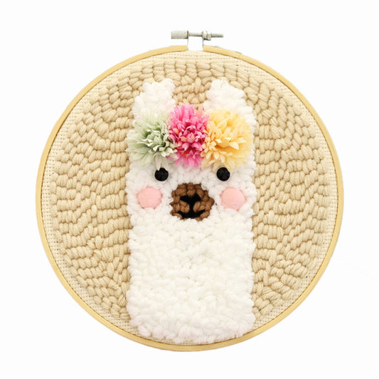 DIY Knitting Wool Rug Hooking Kit Handcraft Woolen Embroidery Creative Gift with 19 x 19 cm Embroidery Frame Punch Needle Alpaca