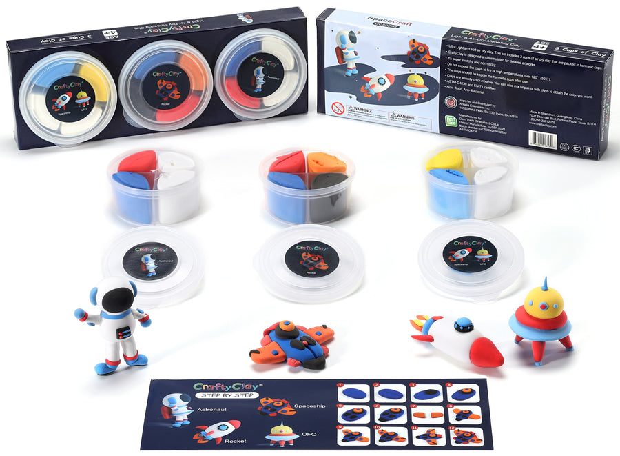 Crafty Clay - Space Theme AirDry Modeling Clay Kit for Kids 12 Color Clays