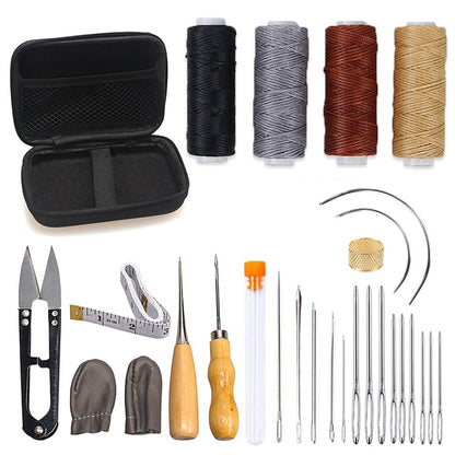 Leather Sewing Tool Kit Handmade Sewing Needle Stitching Perforated Awl Wax Thread Set Accessories DIY Leather Craft Tools