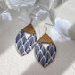 Flower Leaf Printed Stone +Wooden + Leather Drop Earrings Sets : Geometric