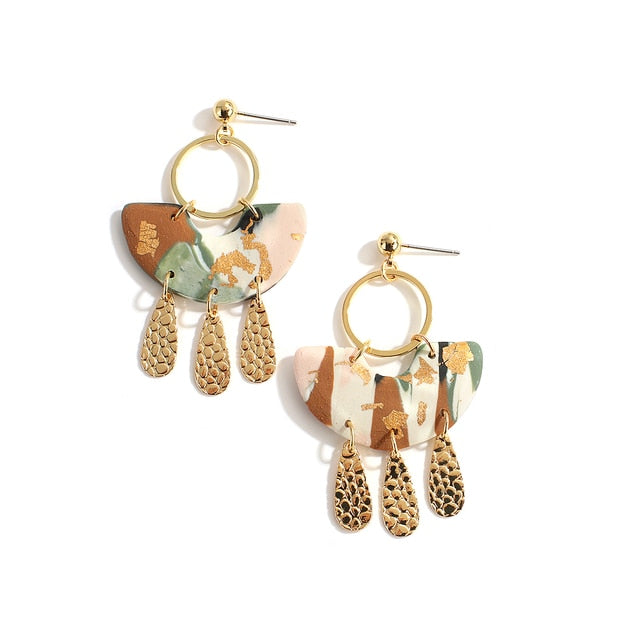 Jade Foil Polymer Clay Drop Earrings Set: Abstract