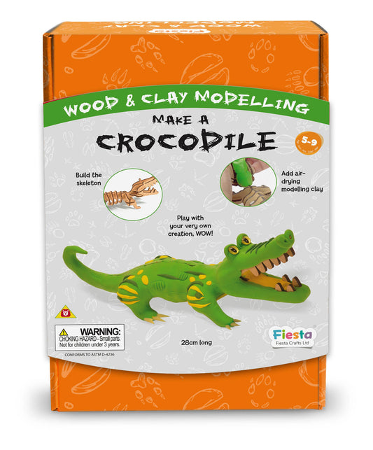 Fiesta Crafts - Wood & Clay Craft Kit Make A Crocodile Kit- T-3006